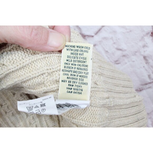 LL Bean Double L Mixed Cable Sweater Button Front Cardigan Cream Medium - Picture 9 of 12